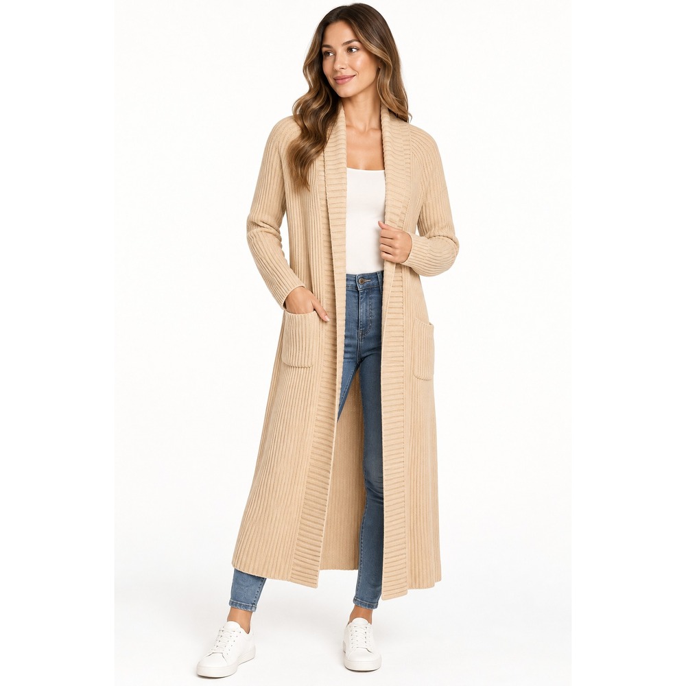 J Crew Cardigan Sweater Womens XL Beige Belted Open Front Longline Duster Knit
